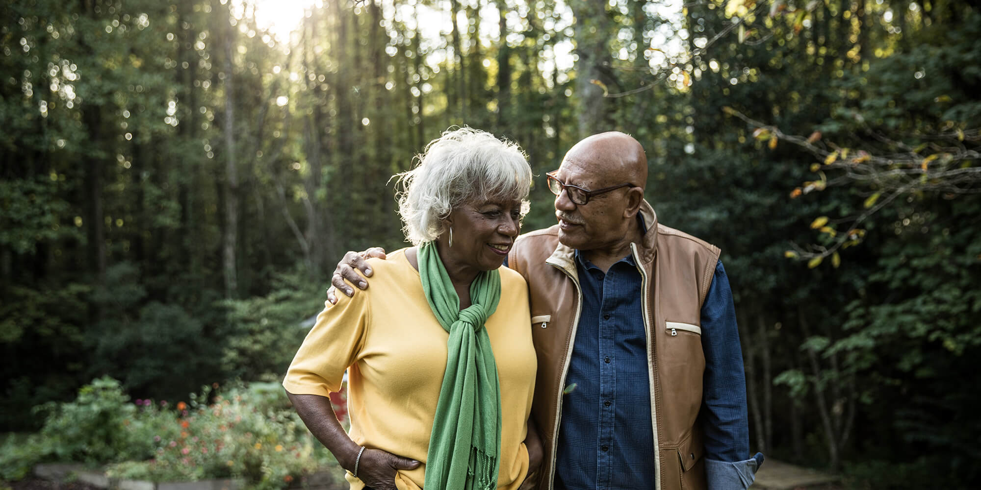 Older couple walking outdoors