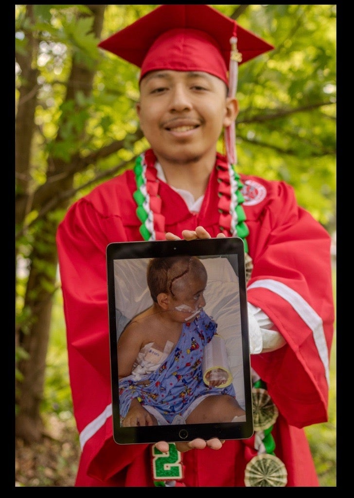 Tapia graduation photo with baby photo
