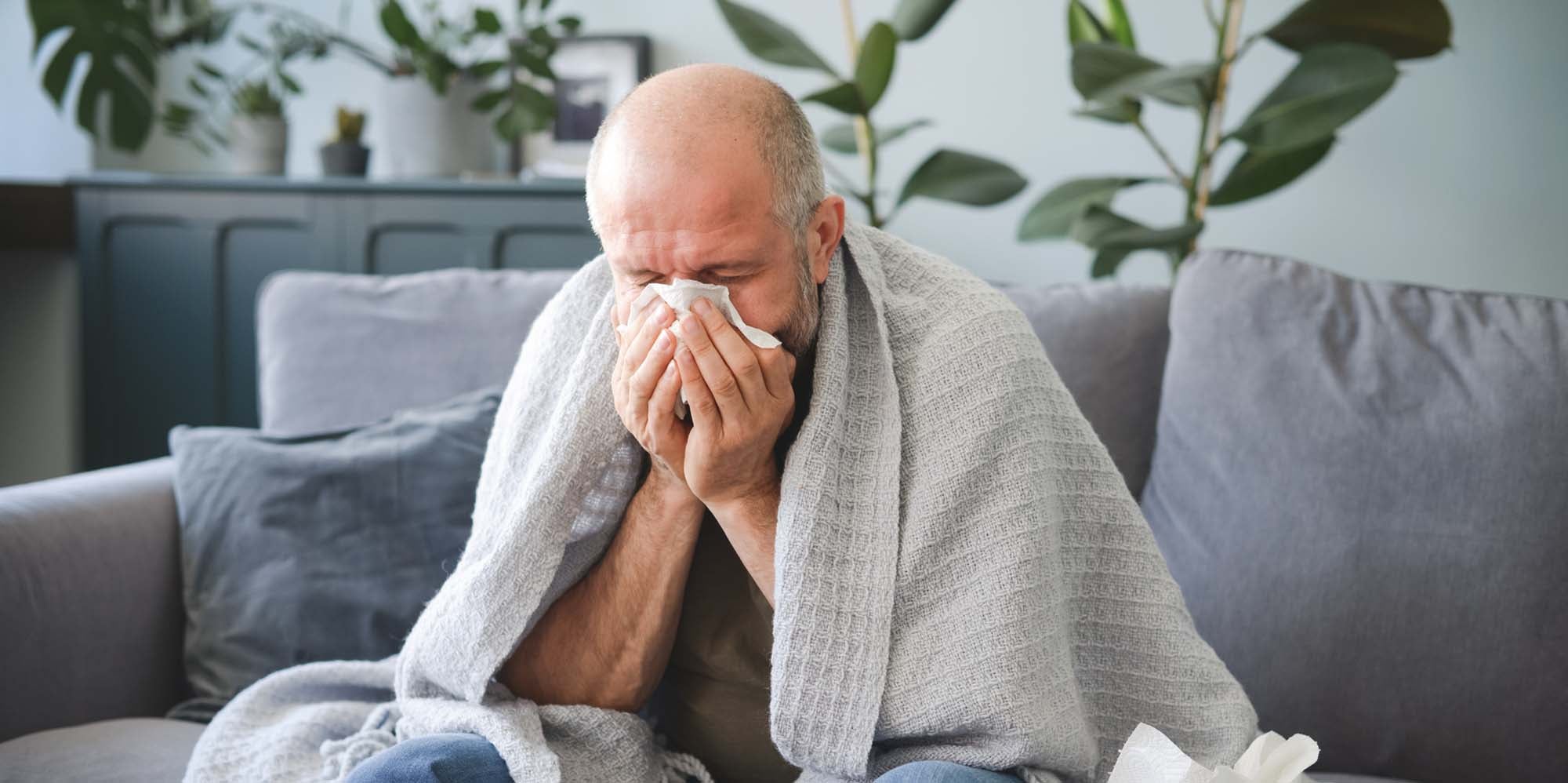 Sick man on the couch